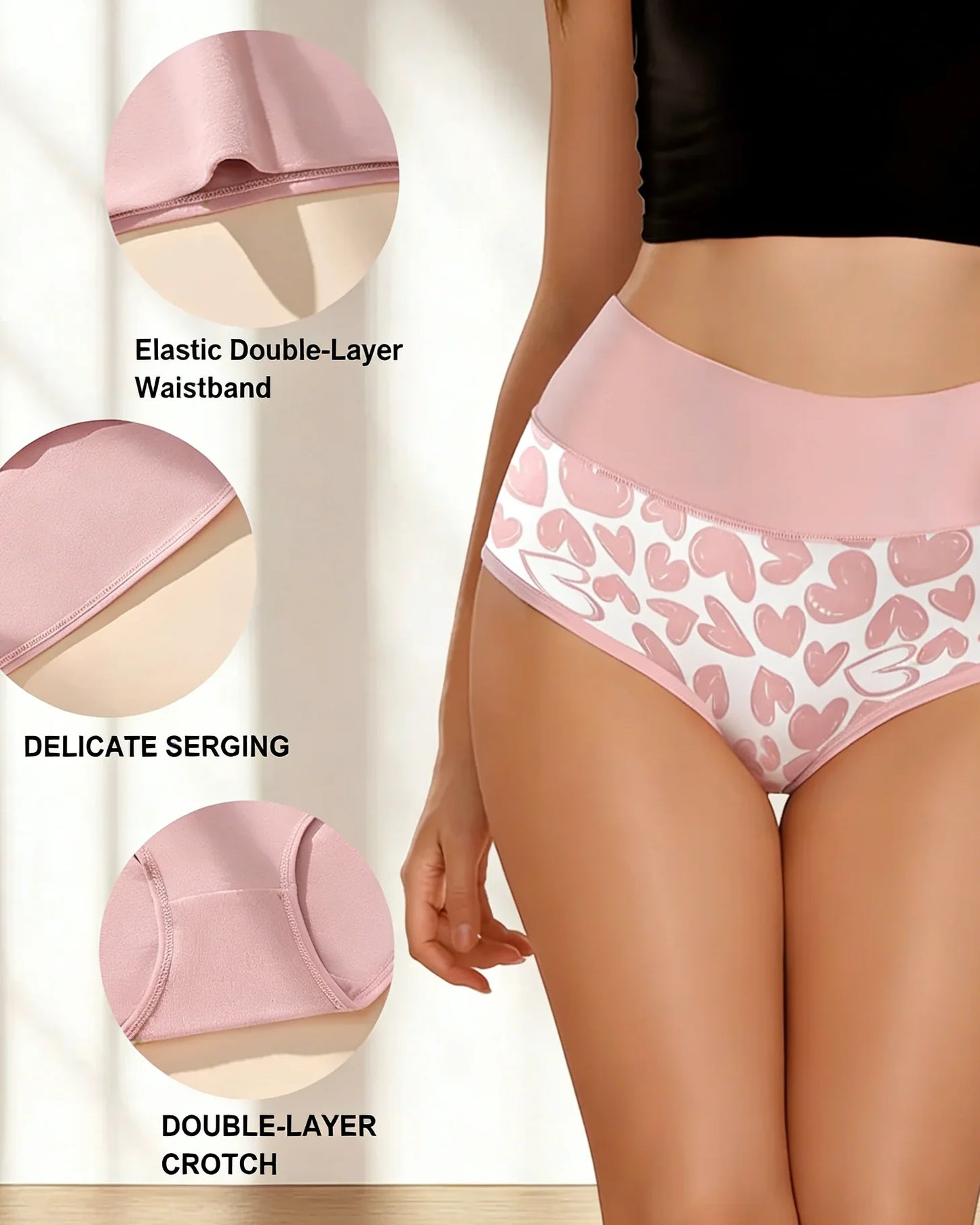 Bragas de mujer de algodón suave y elástico con estampado de corazones (paquete de 4)
