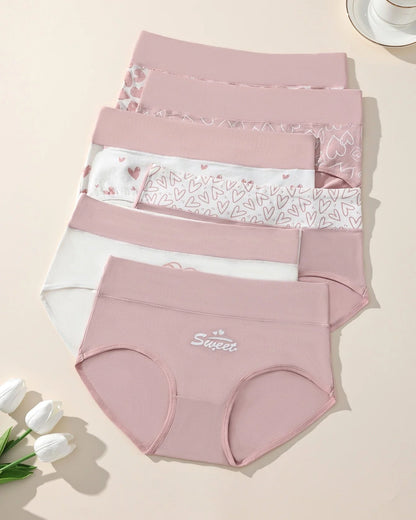 Bragas de mujer de algodón suave y elástico con estampado de corazones (paquete de 4)
